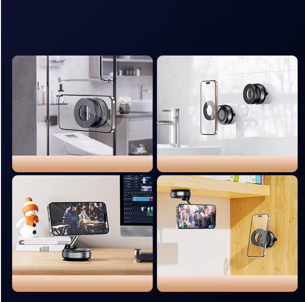 Product Introduction of 360° Adjustable Vacuum Magnetic Car Phone Holder For Magsafe Magnetic Suction Cup Phone Holder Folding Stand for Car Mirror magnet 2