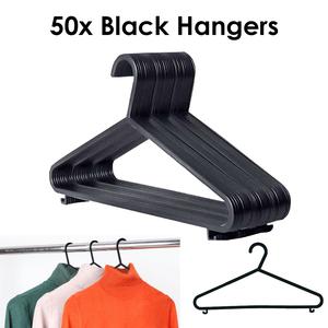 50 x Adult Black Coat Hangers Hanger Strong Plastic Clothes Trousers Organiser Pack Hanging hangers