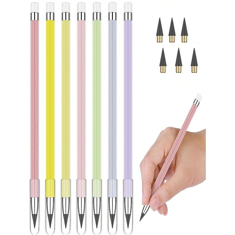 6 Inkless Pencils, Eternal Pencil Infinity Pencil With Eraser, Reusable Infinity Pencil With 6 Additional Replaceable Nibs, Back To School Eternal Pencil Permanent Pencil Home Office School Writing Drawing, Halloween, Christmas Day Gift Filling Back To Sc 0