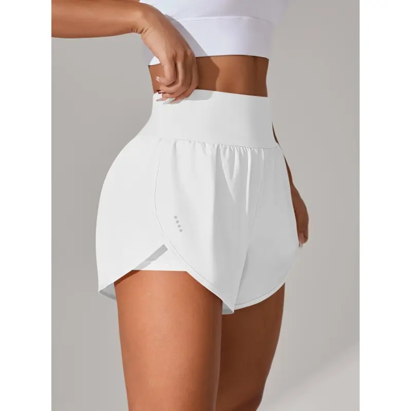 [Yoga Activewear] Women's Light Blue Yoga Shorts - Casual & Loose-Fit, High-Waisted with Ruffle Detail, Stretchy Polyester-Elastane Blend, Machine Washable, Perfect for Spring/Summer/Fall