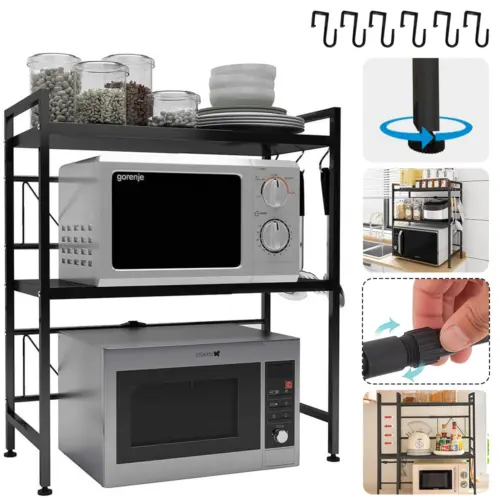 3 Tier Expandable Microwave oven Rack Stand Storage Holder Kitchen Corner Shelf 1
