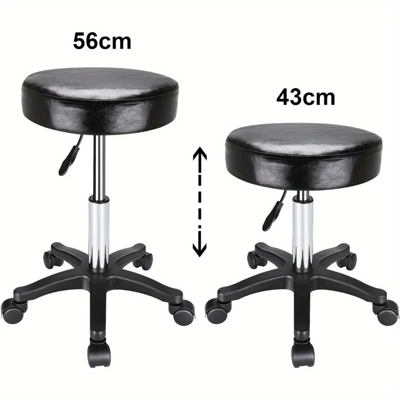 Round Rolling Stool Chair PU Leather Adjustable Swivel Stool 360° Rotatable Hydraulic SPA Salon Tattoo Work Office Chair Modern Industrial Metal Style Work Massage Stools on Wheels (Black) 5