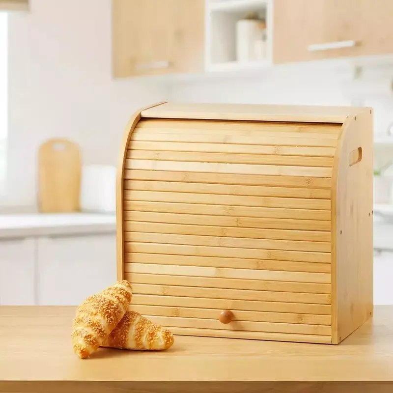 2 Tier Bread Bin with Double Layer Slide Roll Top Design | Sturdy Food Storage Box for Kitchen | Space Saving Organizer for Bread, Fruits, Snacks & Bakery Essentials | Modern Two Tier Bread Box for Home Use | Countertop Food Storage Rack | Kitchen Storage 3