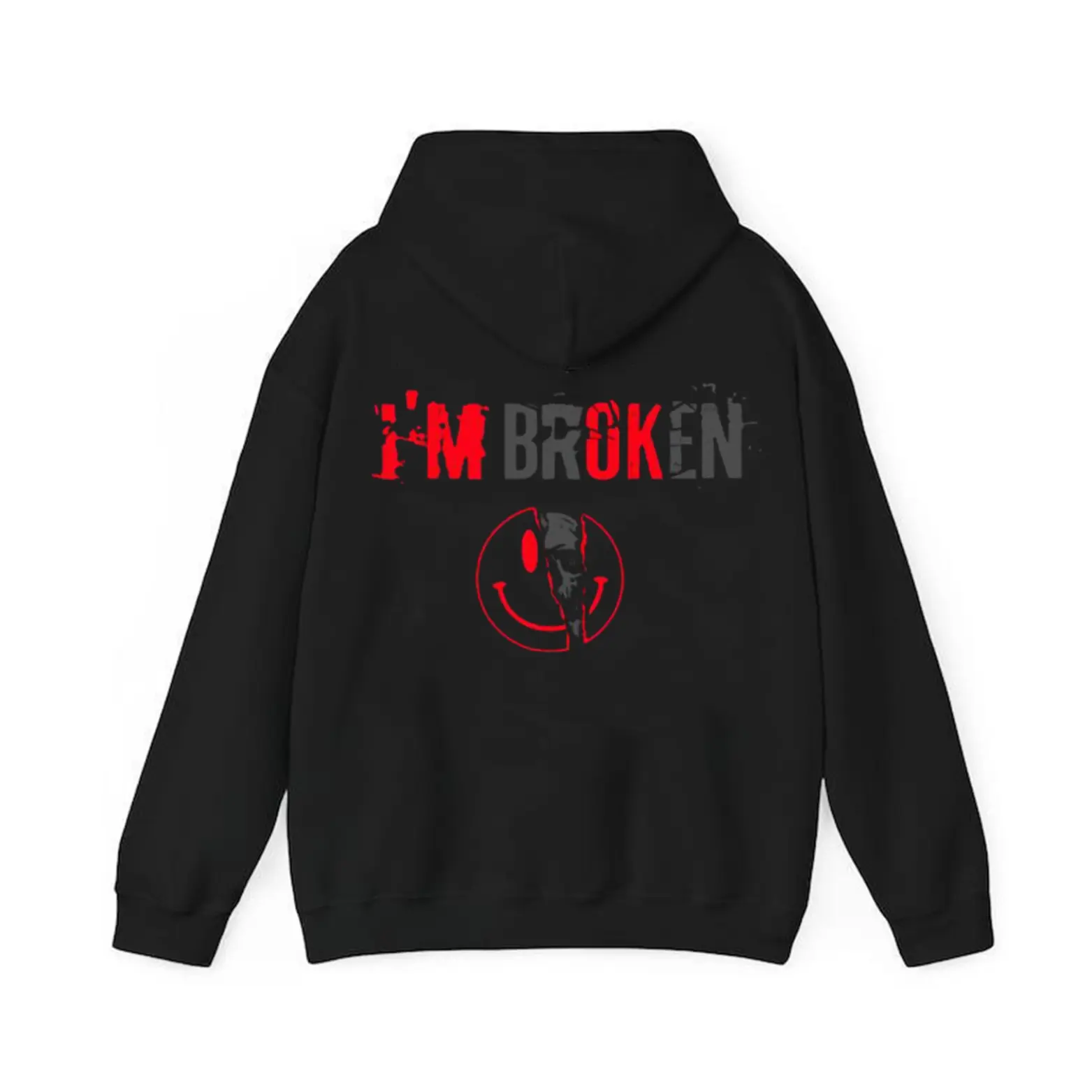 I’M BROKEN Smiling Face Graphic Casual Black Print Hoodie/T-Shirt/Sweatshirt