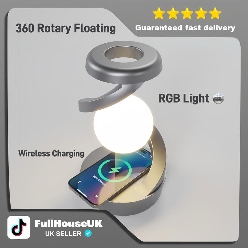 360 Rotary floating Moon lamp Charging Station（With wireless charging ）charging mobile free shipping Charger Cable 1