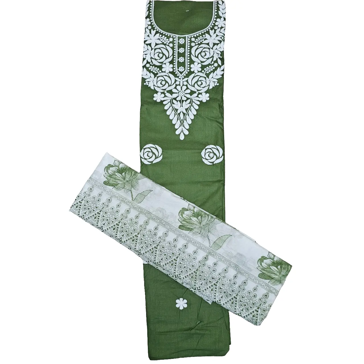 Mehndi Puja Three Piece Suit Roman Semi Stitched Material