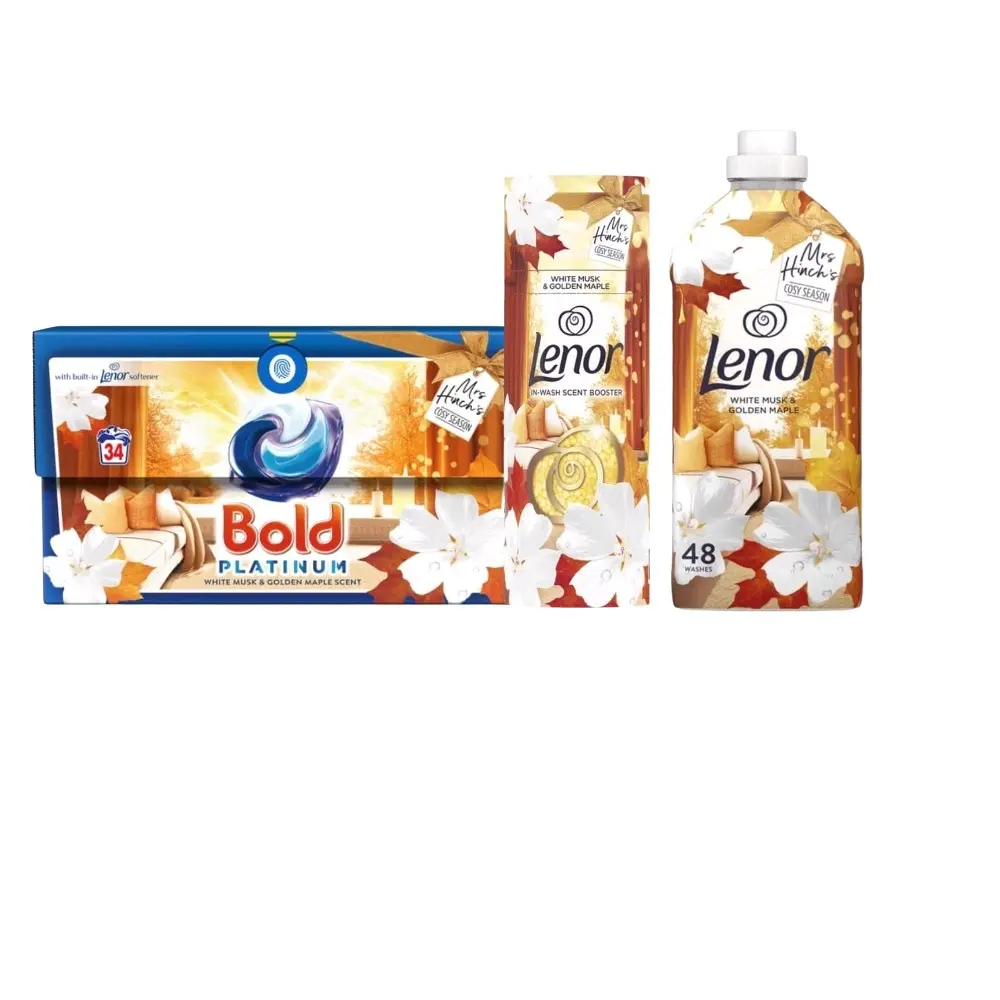 Bold Platinum Mrs Hinch Pods - 34 Washes, Lenor In-Wash Scent Boosters 176g, Fabric Conditioner 48 Washes White Musk and Golden Maple - Household