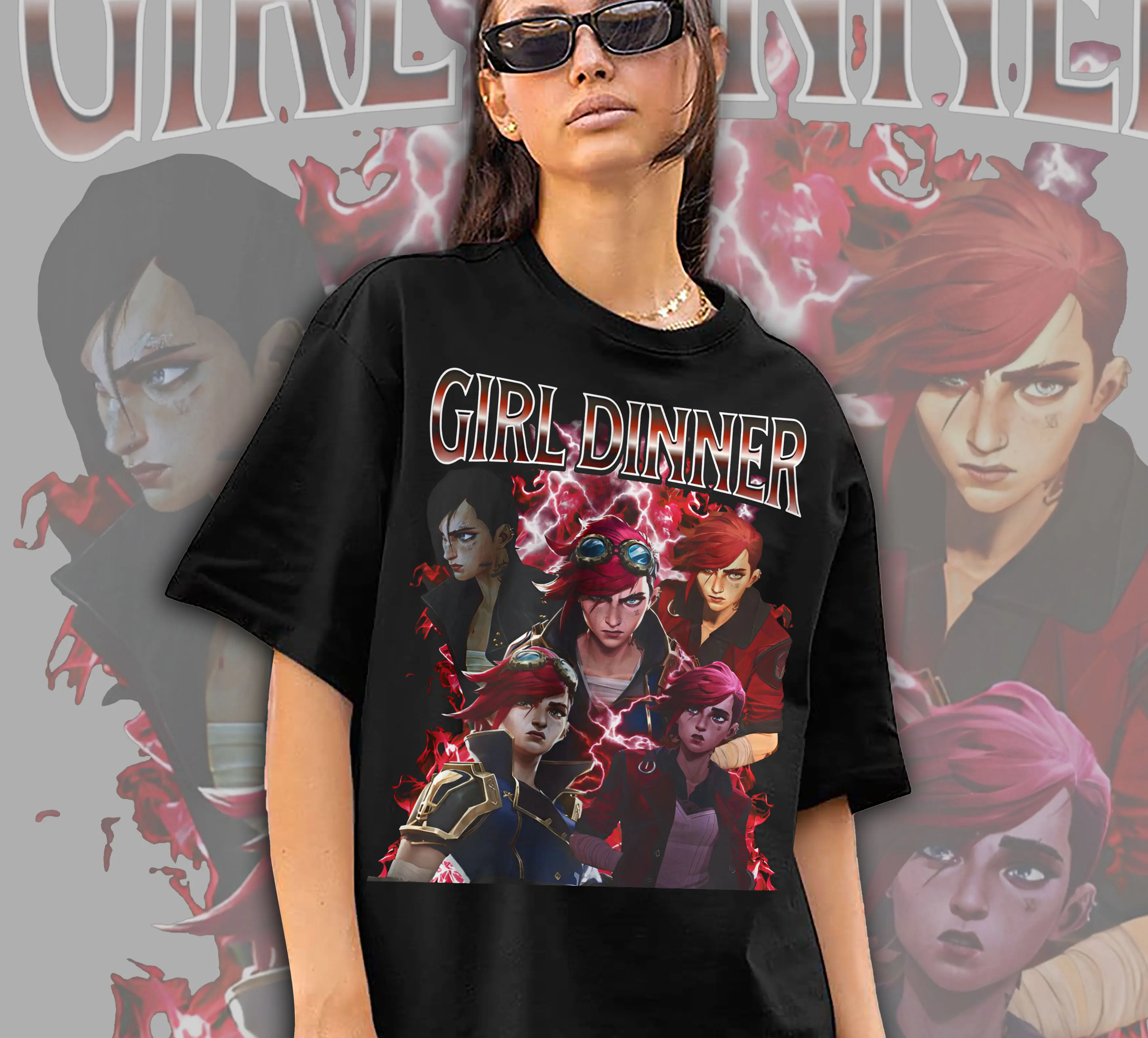 Vi Arcane T-Shirt Unisex Vintage Streetwear League of Legends Shirt Anime Apparel fanmerch lol Merchandise League of Legends Fan gift