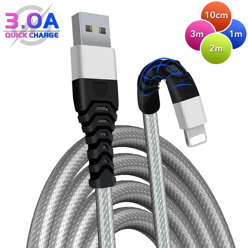 iPhone Charger Cable Heavy Duty Braided Long USB Fast Charger Cable Lead For iPhone 14 13 12 11 X 7 8 Charging Sync Connector Devices Smartphone Electronic charging cable lighning cable superfast cable iphone  x 1