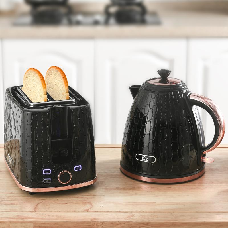 HOMCOM Kettle and Toaster Set, 1.7L 3000W Fast Boil Kettle with Auto Shut Off, 2 Slice Toaster with 7 Level Browning Controls and Crumb Tray, Black 1