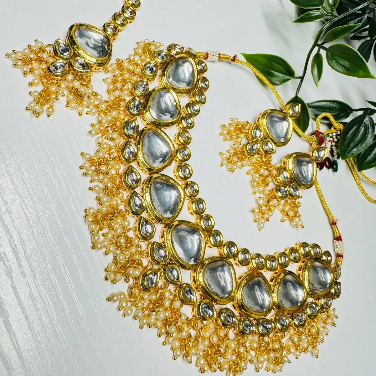 Asia Back Mina Kundan Pearls Necklace Auspicious Birthday Wedding Engagement Anniversary.