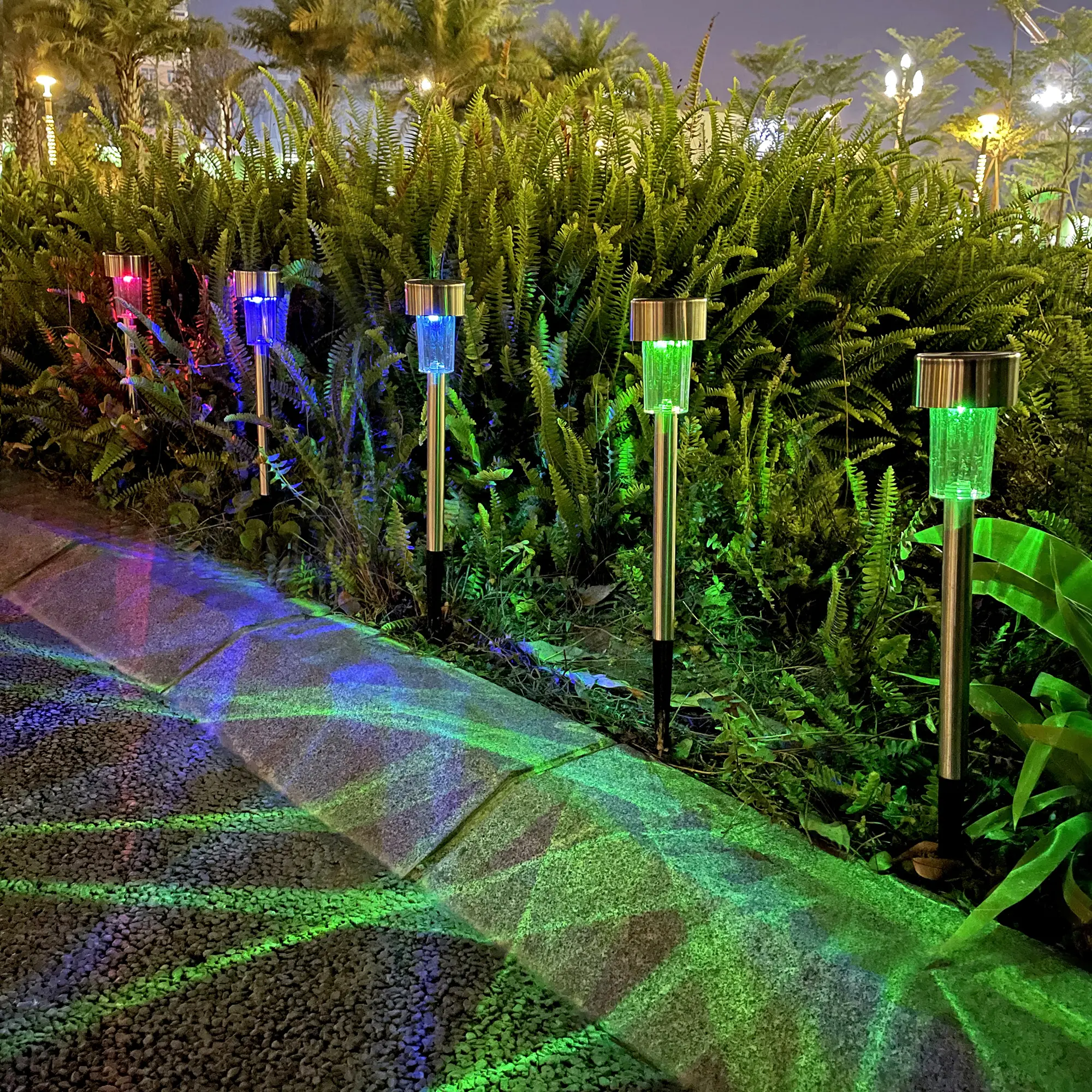 Vinsani 10 X Colour Change Stainless Steel Solar Powered Stick Post LED Lights Rechargeable Outdoor Garden Border Patio Path Driveway Entrance Marking Water Resistant Lamps [Energy Class A]