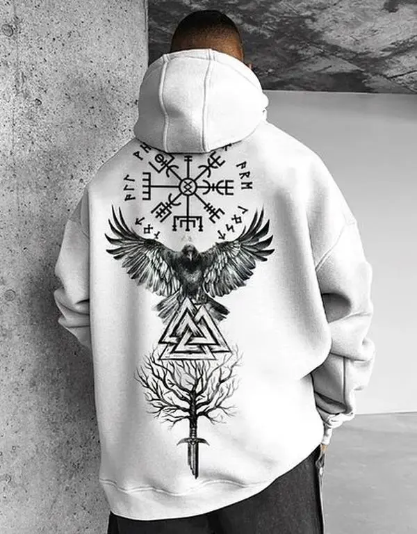 Oversize Vikings Print Hoodie - Soft and Durable Fabric - Comfort Fit - Graphics