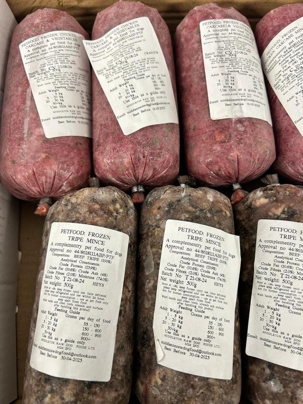Frozen Raw Dog Food Variety Pack - 24 Rolls (500g Each, 12kg Total) - Includes Chicken, Chicken & Veg, Tripe, Beef & Chicken Flavours) BARF Diet 9