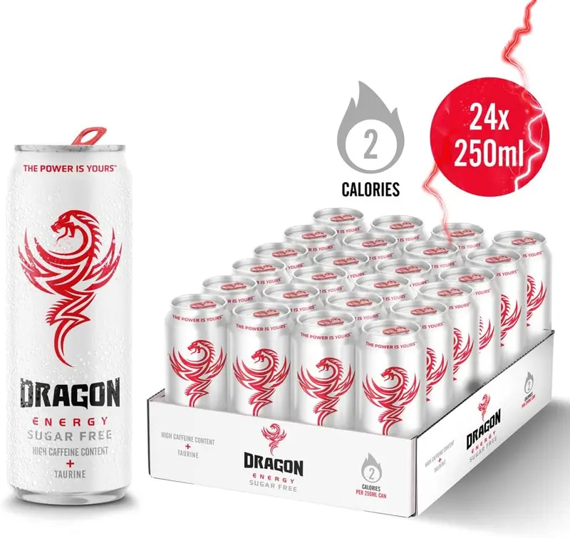Dragon Sugar Free Energy Drink High Caffeine & Taurine, BVITS B3, B5, B6 & B13, 2 Calories, 24 x 250ml Cans 1