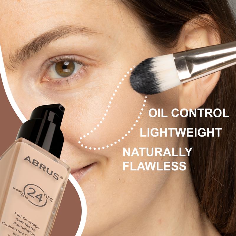 ABRUS Foundation Makeup - Flawless Matte Liquid Foundation for Full Coverage up to 24 Hours (A04 Buff Beige, 30 ml) 5