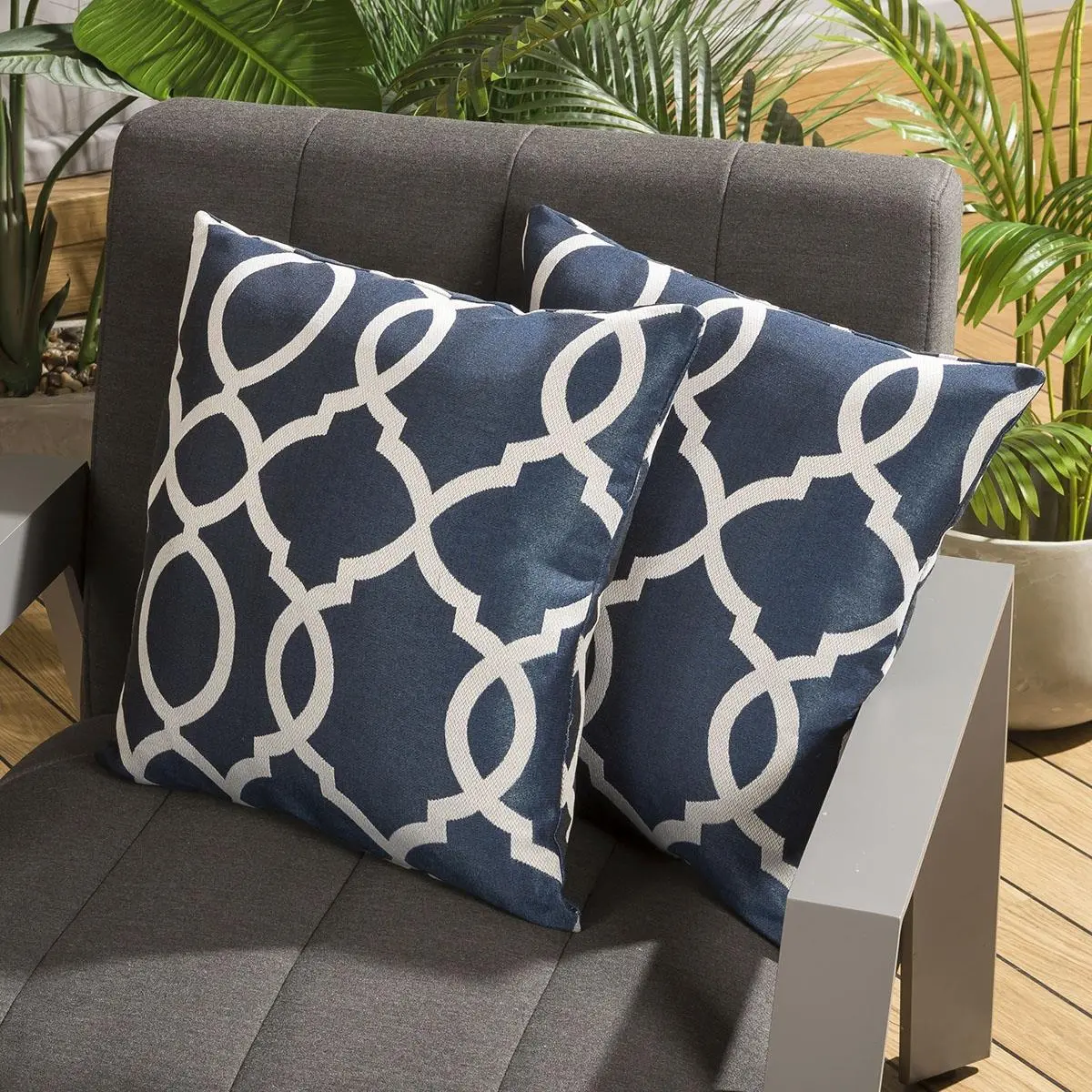 Pair of Luxury 450mm Outdoor Scatter Cushion Blue Laticia