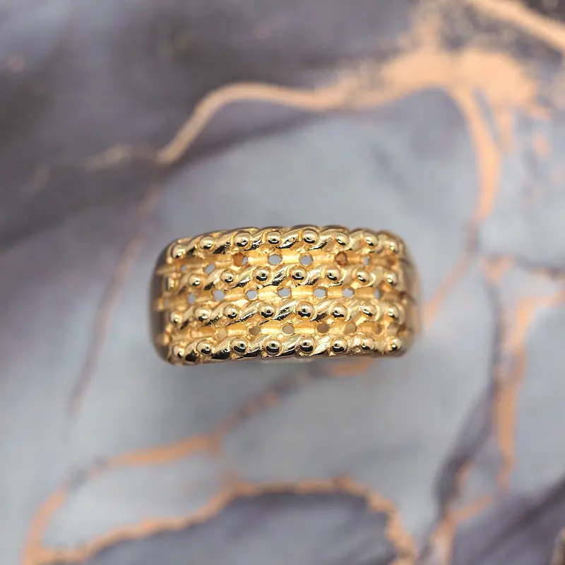 Yellow Gold 4-Row Gents Keeper Ring, size S 6