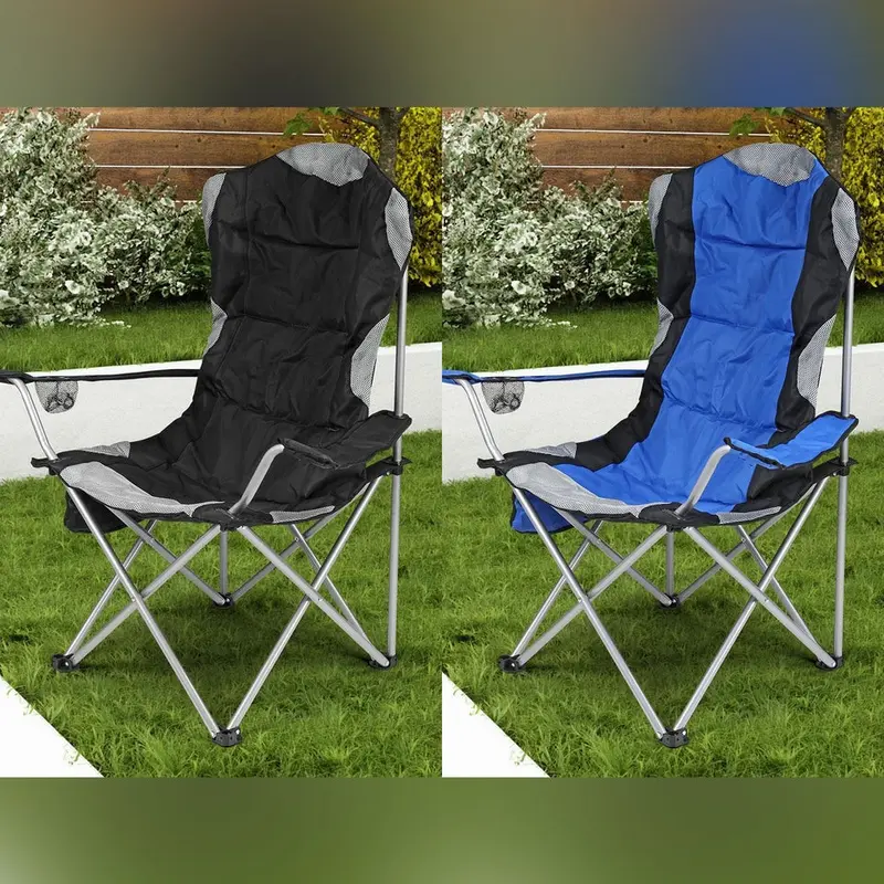 Folding Camping Deluxe Chairs Heavy Duty Luxury Padded with Cup Holder High Back 3