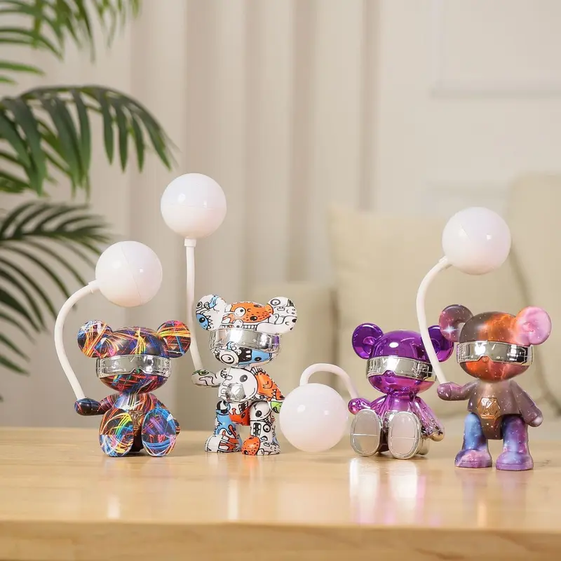 Cartoon bear design moon light, gift USB charging cable, rechargeable night light, creative romantic atmosphere light, children's room bedroom decoration, bedroom lamp, children's bedroom essential, children's gift 5