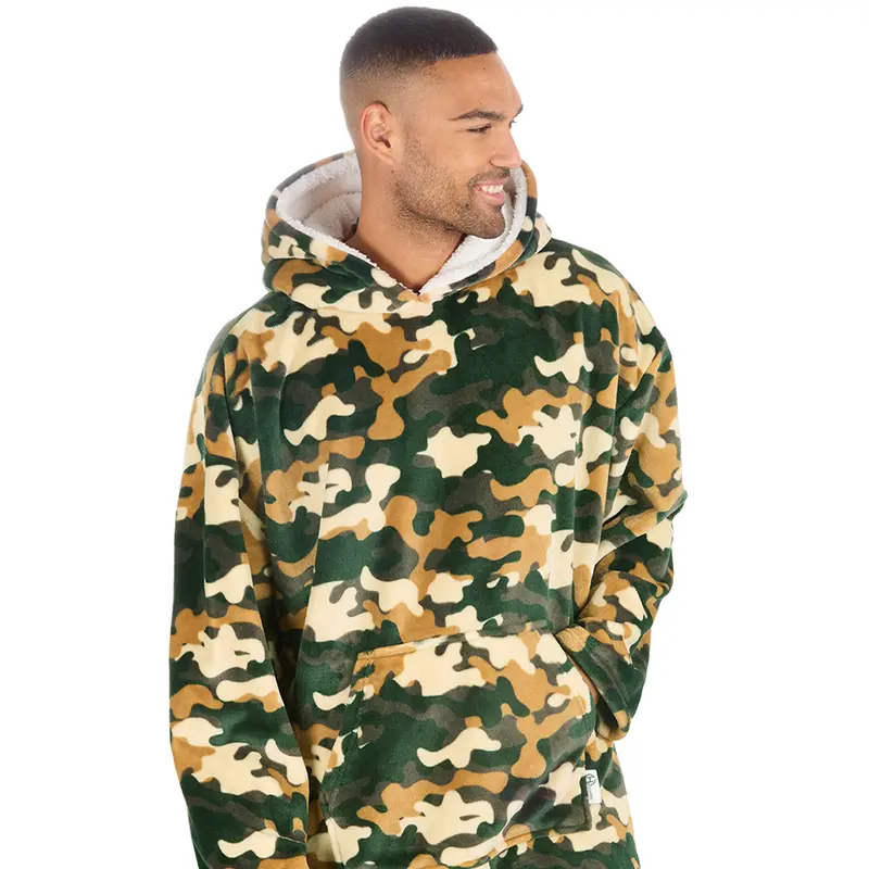 Adults Camouflage Khaki CamoPrinted Oversized Fleece Hoodies Mens Ladies Womens Unisex Blanket Hoodie Maxi Menswear Pullover Thermal Warm Hooded Winter Jumper Festive Print One Size Red Wearable Blanket Snuggle Hoodies for Him UK Sweaters Tops 6