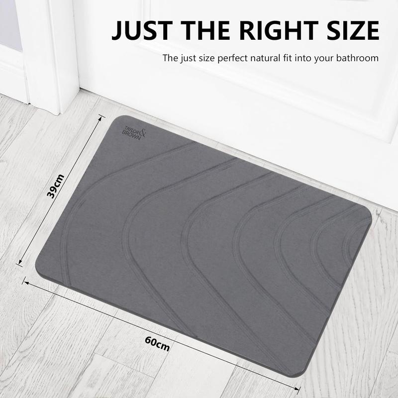 Stone Bath Mat Diatomaceous Earth Bathroom Shower Wudu Floor Mat Non-Slip Super Absorbent Quick Dry Floor Kitchen Anti Mould Antibacterial Natural Easy to Clean 60x39cm 8