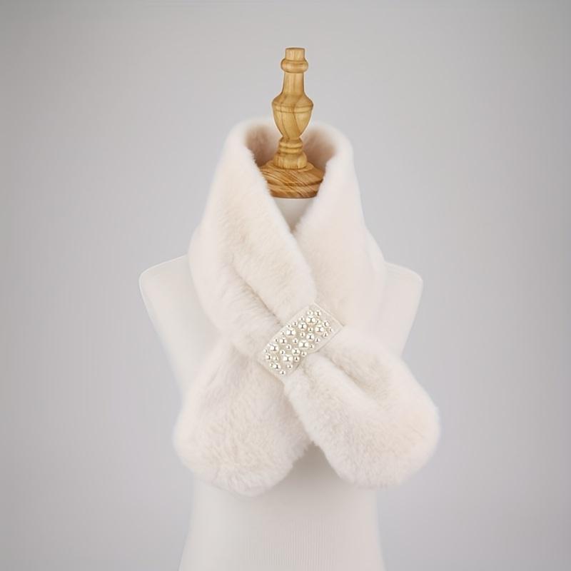 Autumn And Winter Warm Scarf Pearl Fur Neck Warm Plush Scarf Elegant Scarf Scarf Women Autumn And Winter Pearl Fur Plush Neck Imitation Rex Rabbit Fur Warm Thick Pearl Buckle Cross Versatile Christmas Valentine'S Day Holiday Gift 5