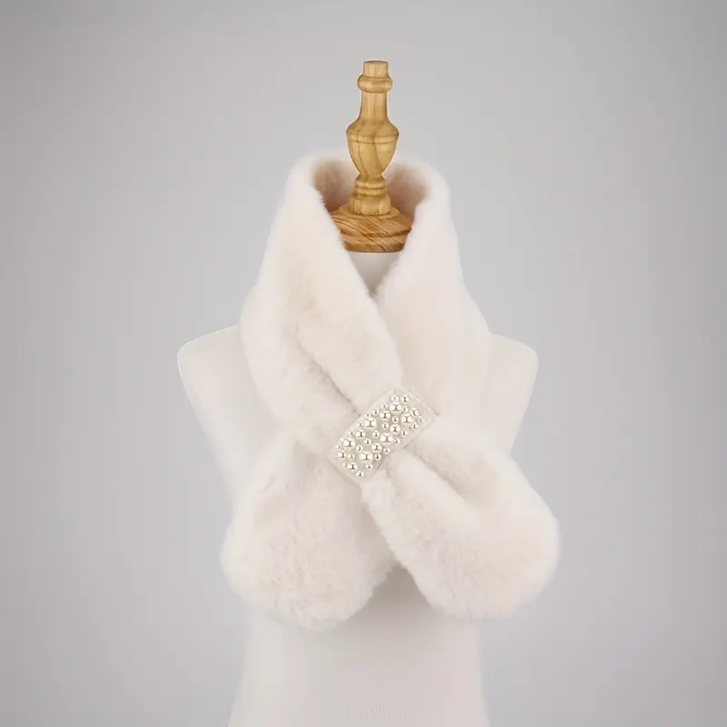Autumn And Winter Warm Scarf Pearl Fur Neck Warm Plush Scarf Elegant Scarf Scarf Women Autumn And Winter Pearl Fur Plush Neck Imitation Rex Rabbit Fur Warm Thick Pearl Buckle Cross Versatile Christmas Valentine'S Day Holiday Gift 5