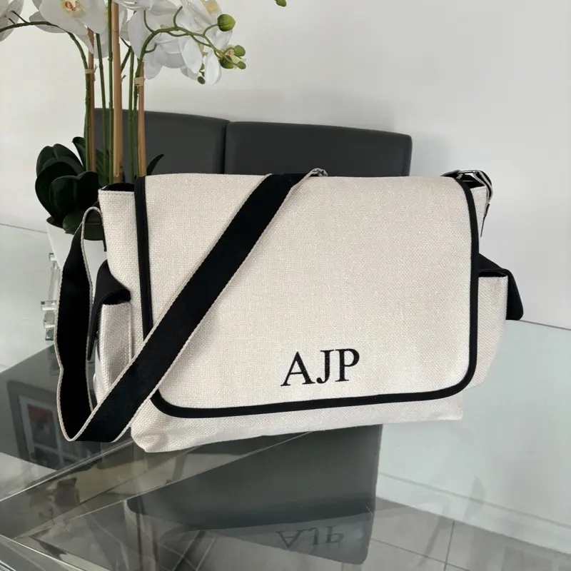 Personalised cream+black canvas baby bag