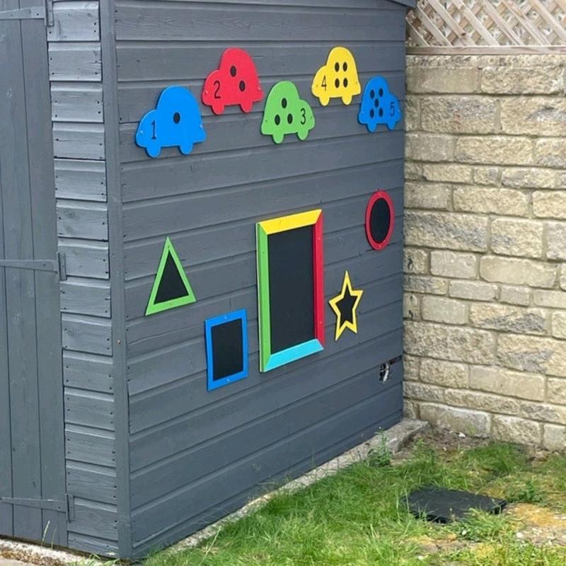 set of 4 acrylic chalkboard shapes - garden blackboards - learning resources - mark making - drawing - gift set - boys - girls - autism - sensory garden 2