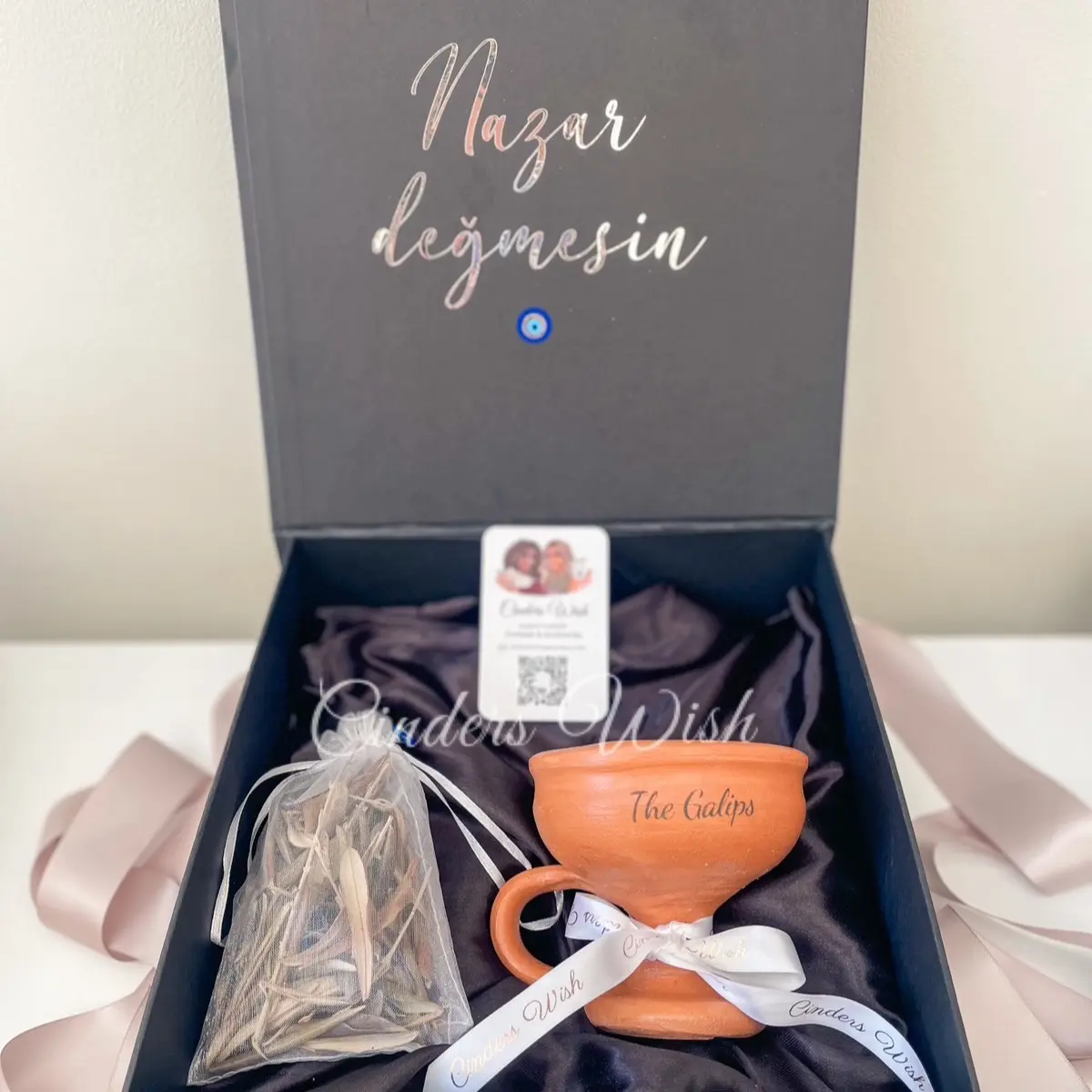 Cinders wish Evil eye personalised cleansing pot gift box / Turkish Cypriot cleansing pot gift box / personalised box / good vibes pot