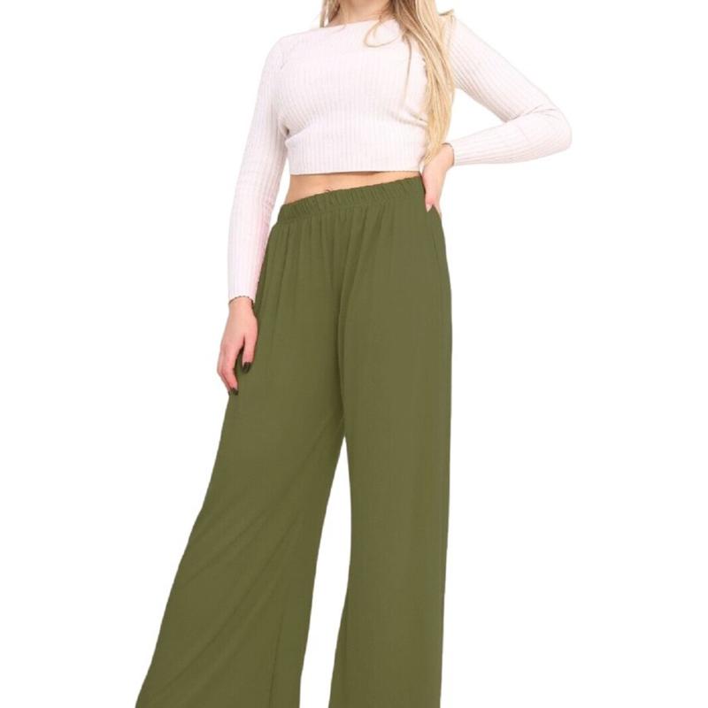 Women's Ladies Plain Wide Leg Flared Palazzo Pants Plus Size Womenswear Bottom Legging Trouser 8