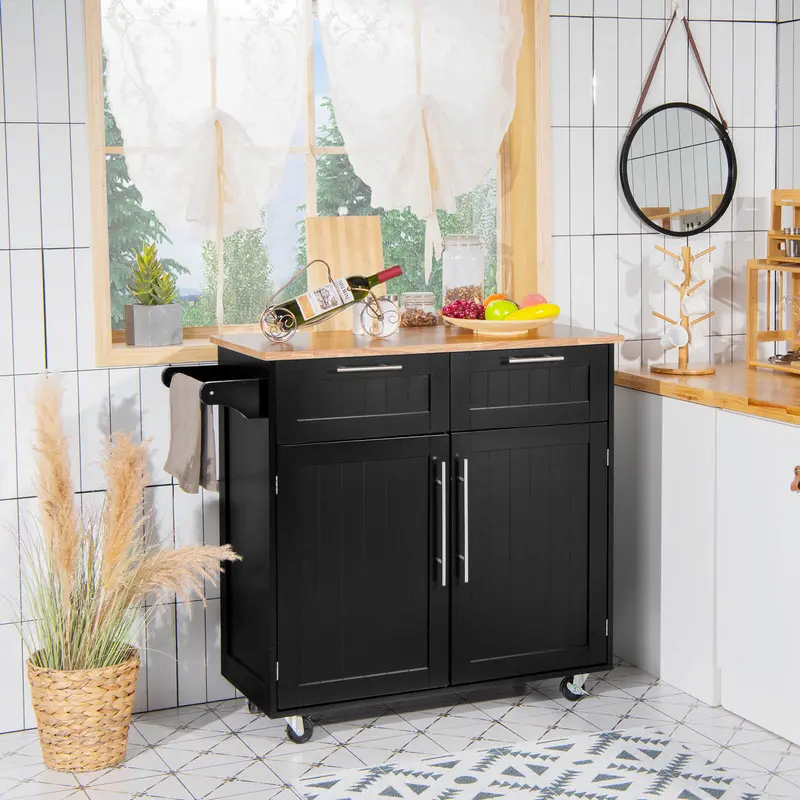 COSTWAY Rolling Kitchen Island with 2-Door Storage Cabinet 4