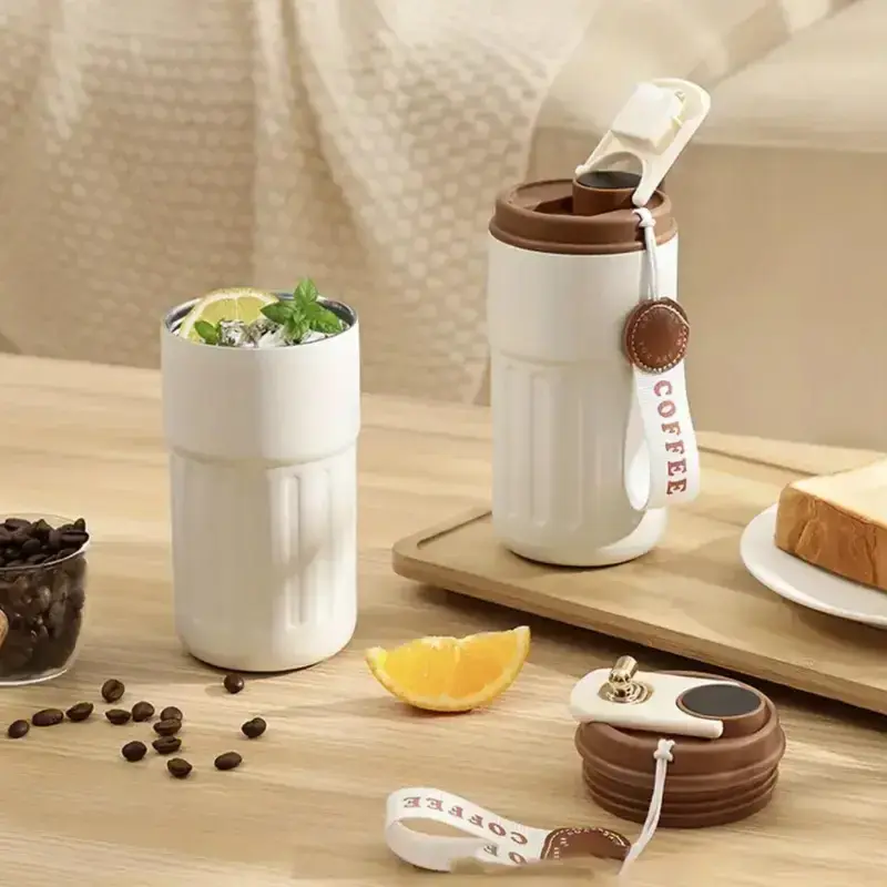 Portable Temperature Display Insulated Coffee Mug, Vacuum Insulated Bottle with Strap, Tumbler Cups, Drinkware for Home Office Travel！. 4