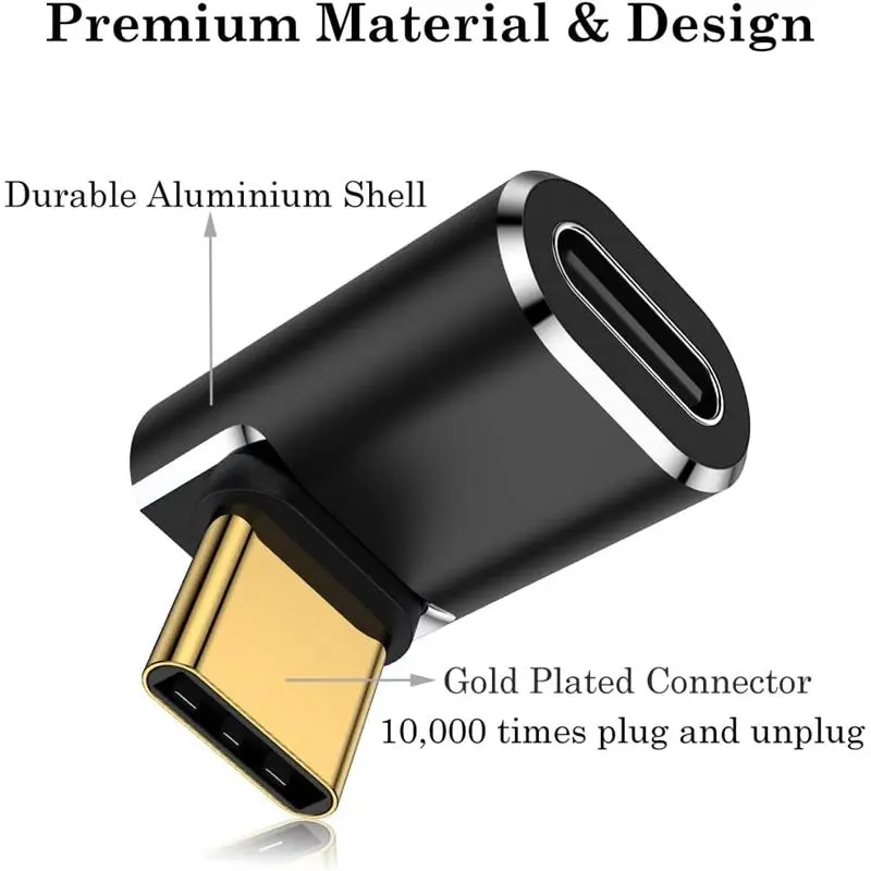 USB C 90 Degree Adapter (Two Styles), USB Type C Right Angle Extender Connector for Steam Deck, Meta Quest, MacBook, Smart Tablet & Phone and More - Black  Alloy Cable Charging Port Shell Device Durable 7