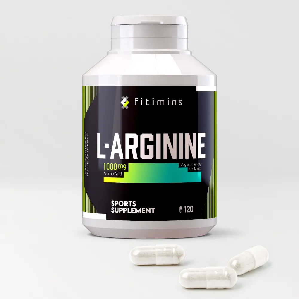 L-Arginine 1000mg Fitimins  Capsules Heart & Wellness Supplement 60 or 120 pcs Made in UK Fitness Dietary Edible Healthcare Optimum Muscle Amino Acid