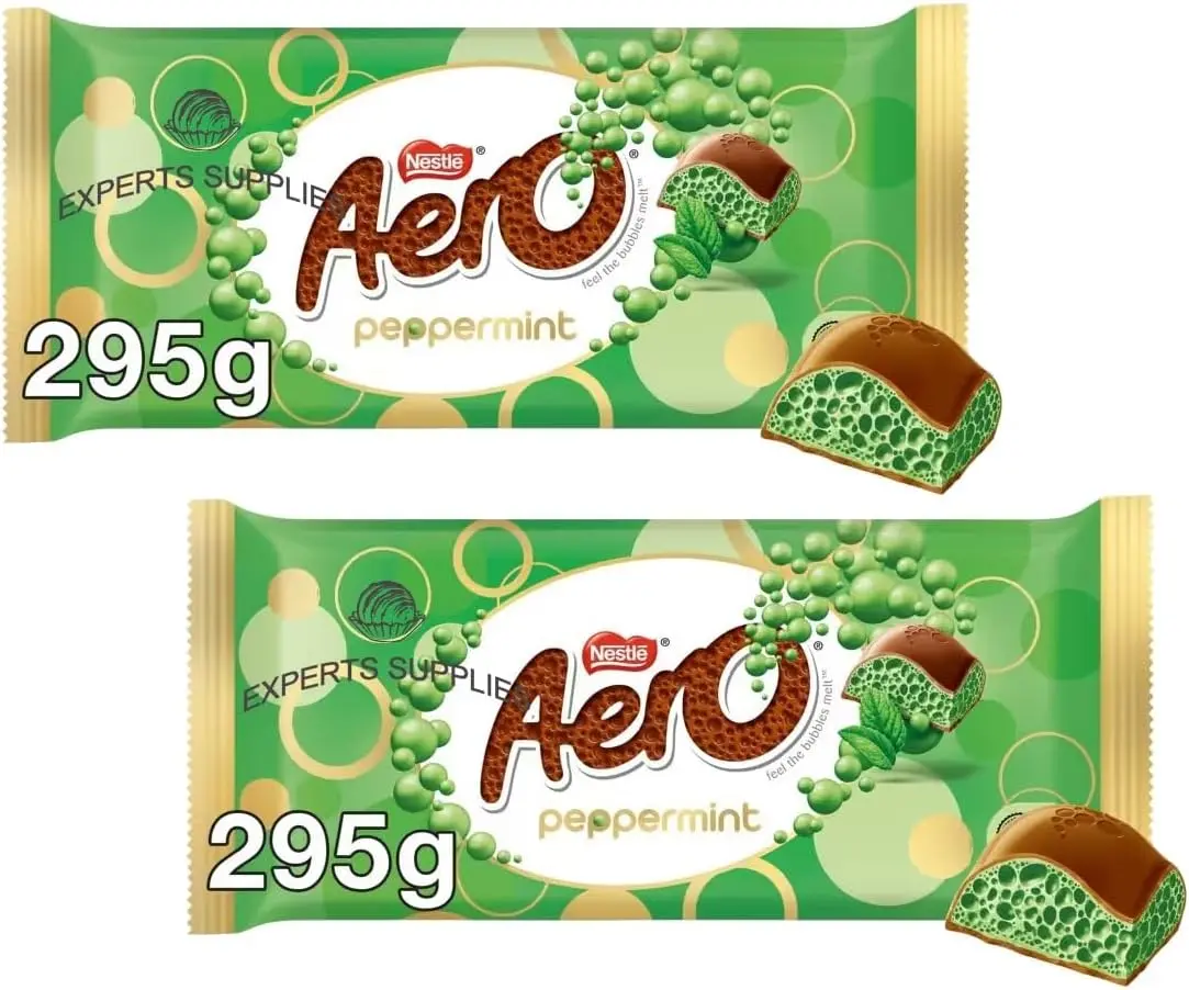 Nestle Aero Bubble Peppermint Chocolate block 295g, Iconic Melt-In-The-Mouth Aerated Chocolate  Bubbly Mint flavour for a refreshing experience gift