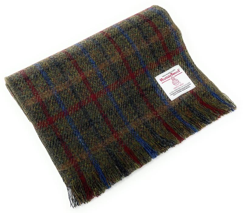 Harris Tweed Scarf in Green Tartan - Handmade Pure Wool, Fringed, Unisex 1