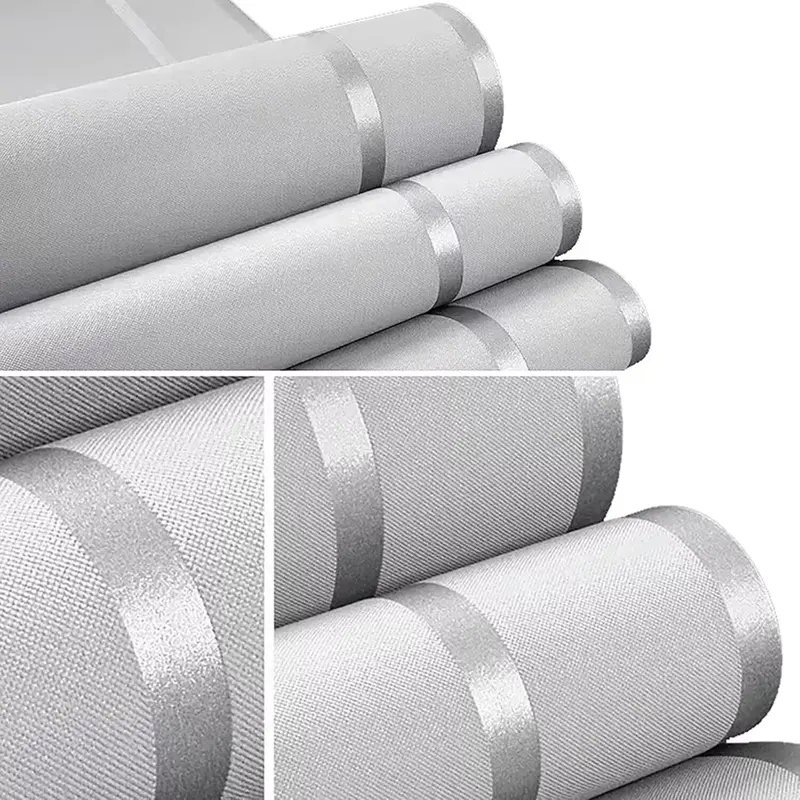 Modern Silver Grey Wallpaper Horizontal Vertical Stripes Embossed WallPaper Roll 0