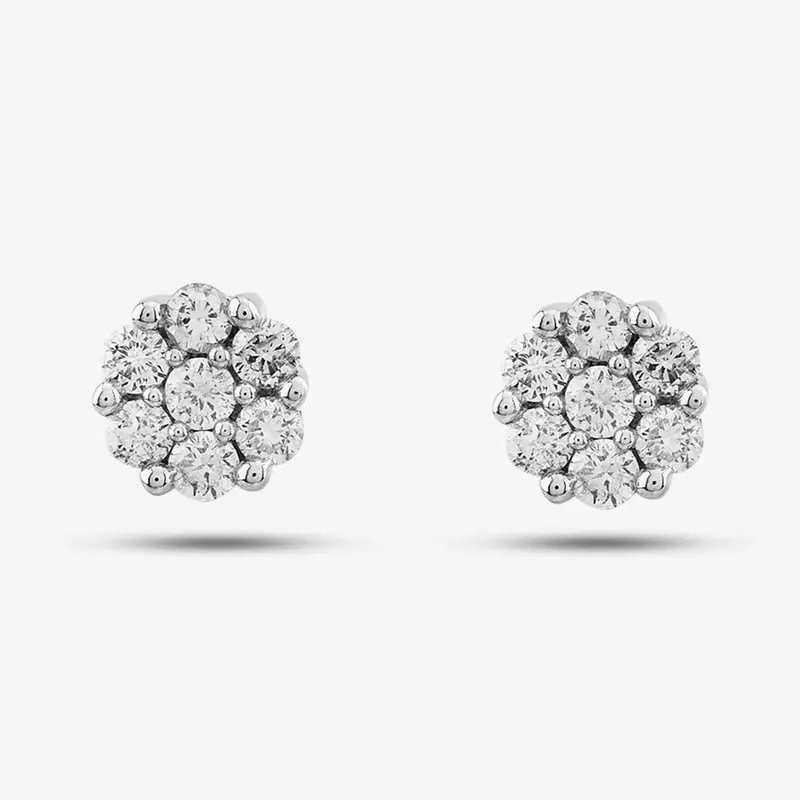 9ct White Gold 0.50ct Brilliant Cut Diamond Cluster Stud Earrings THE17445-50 1