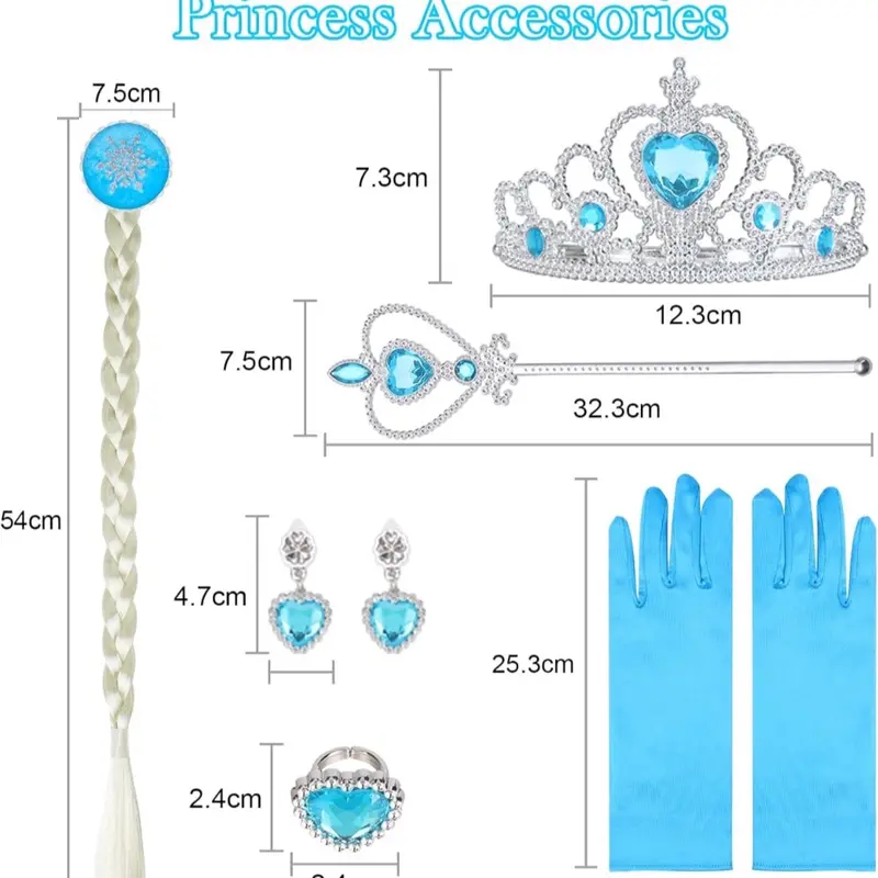 Elsa Costume Princess Dress, Elsa Dress with Wand and Crown Tiara Size 4-5years 5