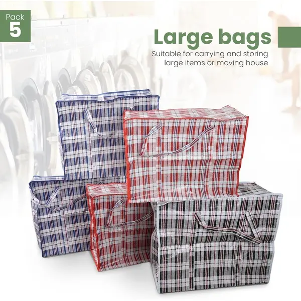 5 Pack Laundry Bags with Strong Handle & Dual Zip - Medium, 70 x 60cm - Reusable Multipurpose Boxes for Shopping, Storage, and Moving - Organiser