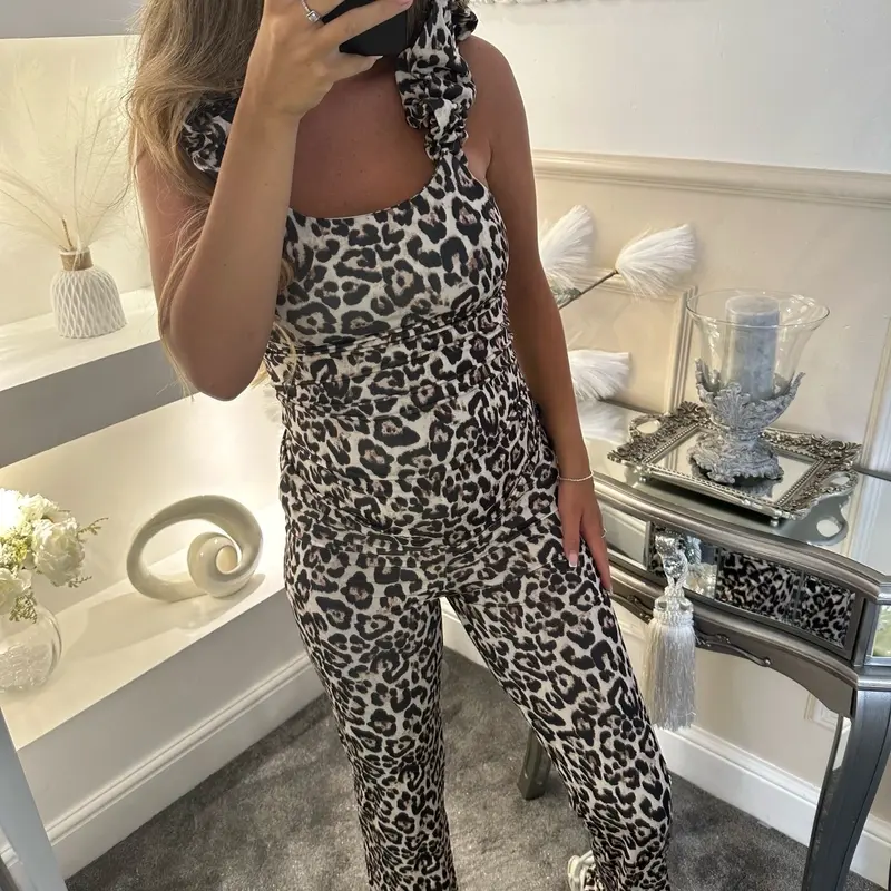 Frilled Leopard Print Flared Lounge Set 4