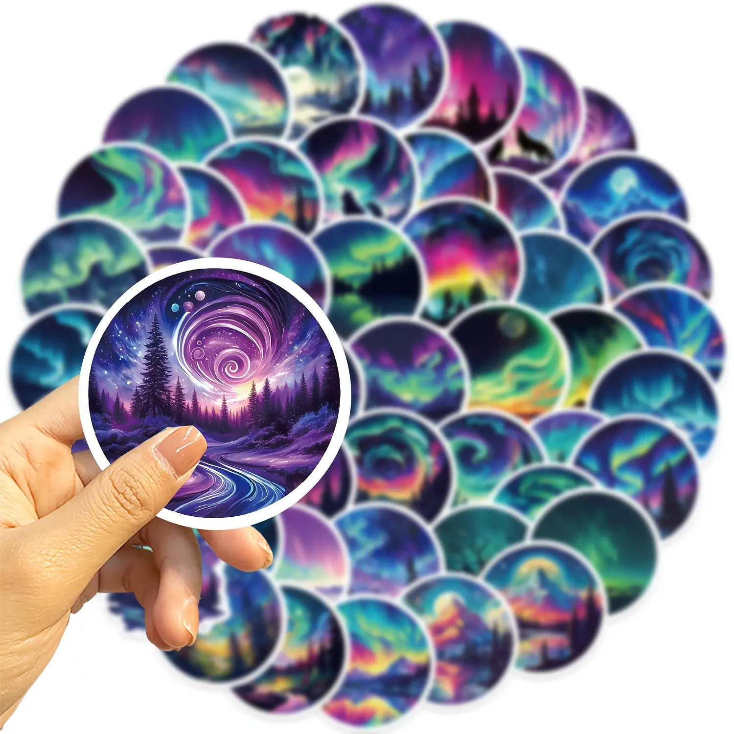 50 Pcs Northern Lights Stickers for Kids, Teens, Adults - Waterproof Decals for Laptops, Water Bottles, Skateboards, Cars, and More