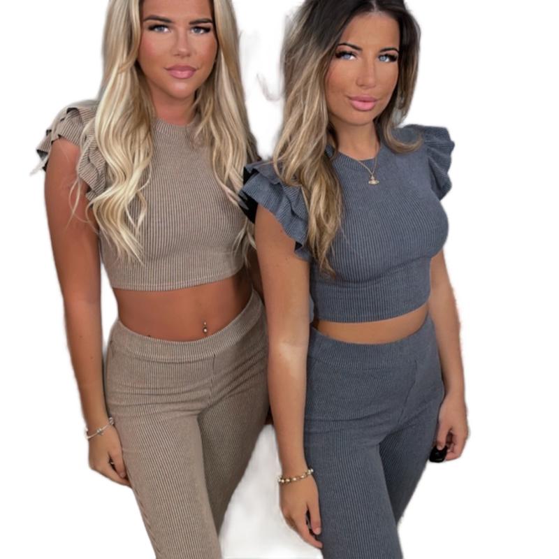 Supersoft Ribbed Co Ord Set with Frill Shoulder for Women 1