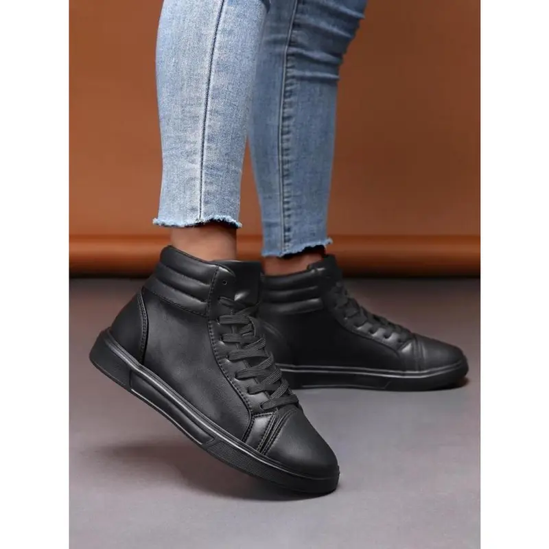 Sporty Women's Patched Lace Up High Top Walking Shoes, Fashionable Comfortable Sports Shoes for Daily Wear, Female All-Match Round Toe Sneakers for Daily Wear 2