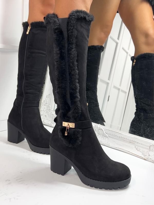 Maeve Heeled Knee High Zipped Boots with Faux Fur Trimming 7