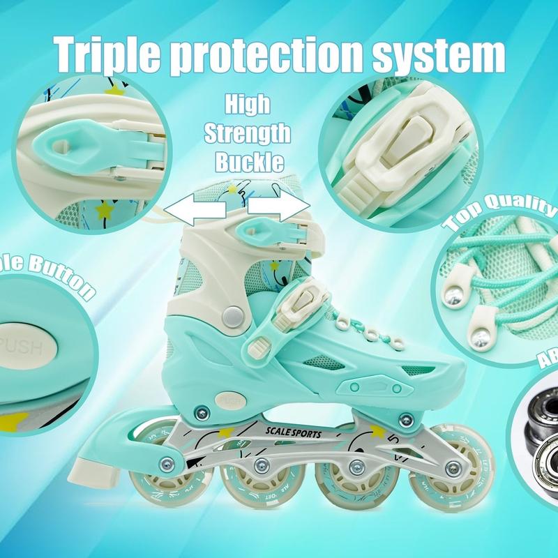 Scale Sports - Adjustuble Roller Skates with light up wheels for children and adults - Kids Inline Roller boots with storage bag for toddler, Roller blades for girls, boys, professional and beginner. 6