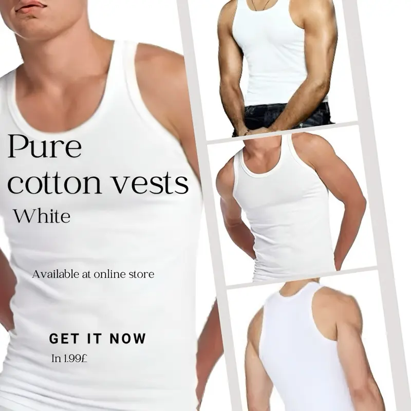 Men vest Cotton Tank Tops 3 Pack & 6 Pack and 12 Pack | Sleeveless Gym Vest for Workout, Summer, Casual Wear | Soft & Breathable | Sizes S-2XL Menswear White Clothes Long