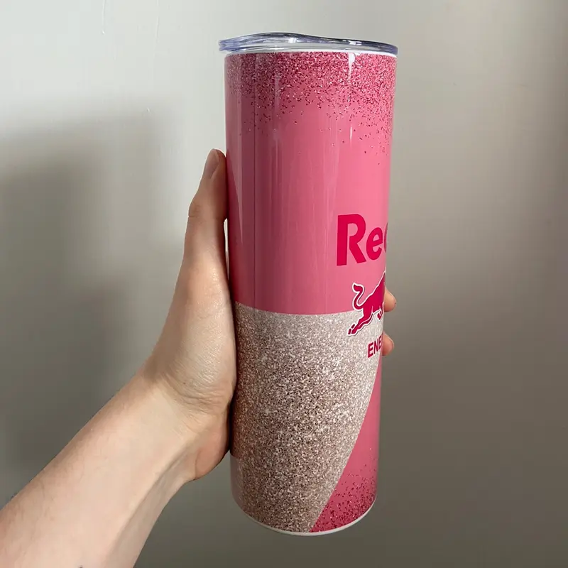 Light pink glitter red bull 20oz insulated tumbler 1
